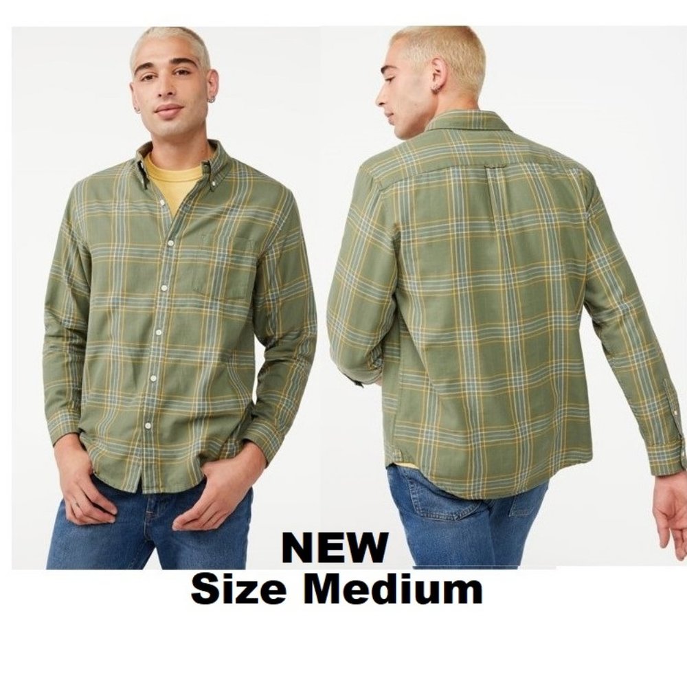 NEW Men's Long Sleeve Button Shirt Size Medium M Green Plaid long sleeve…